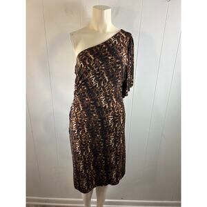 Calvin Klein Asymmetrical Brown and Black Sheath Dress